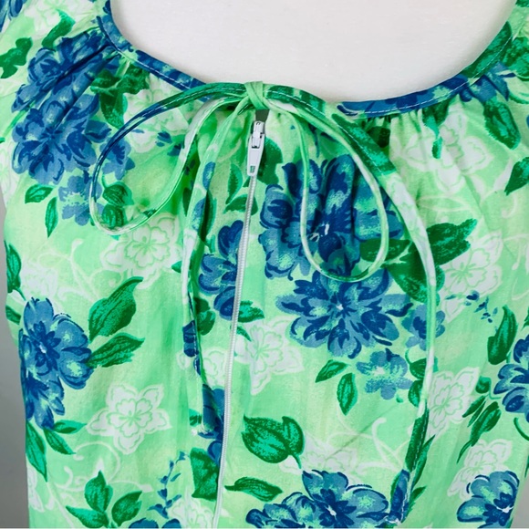 Y2K Anthony Richards Size Medium Md M Floral Green Blue House Dress Sleeveless - Picture 4 of 10